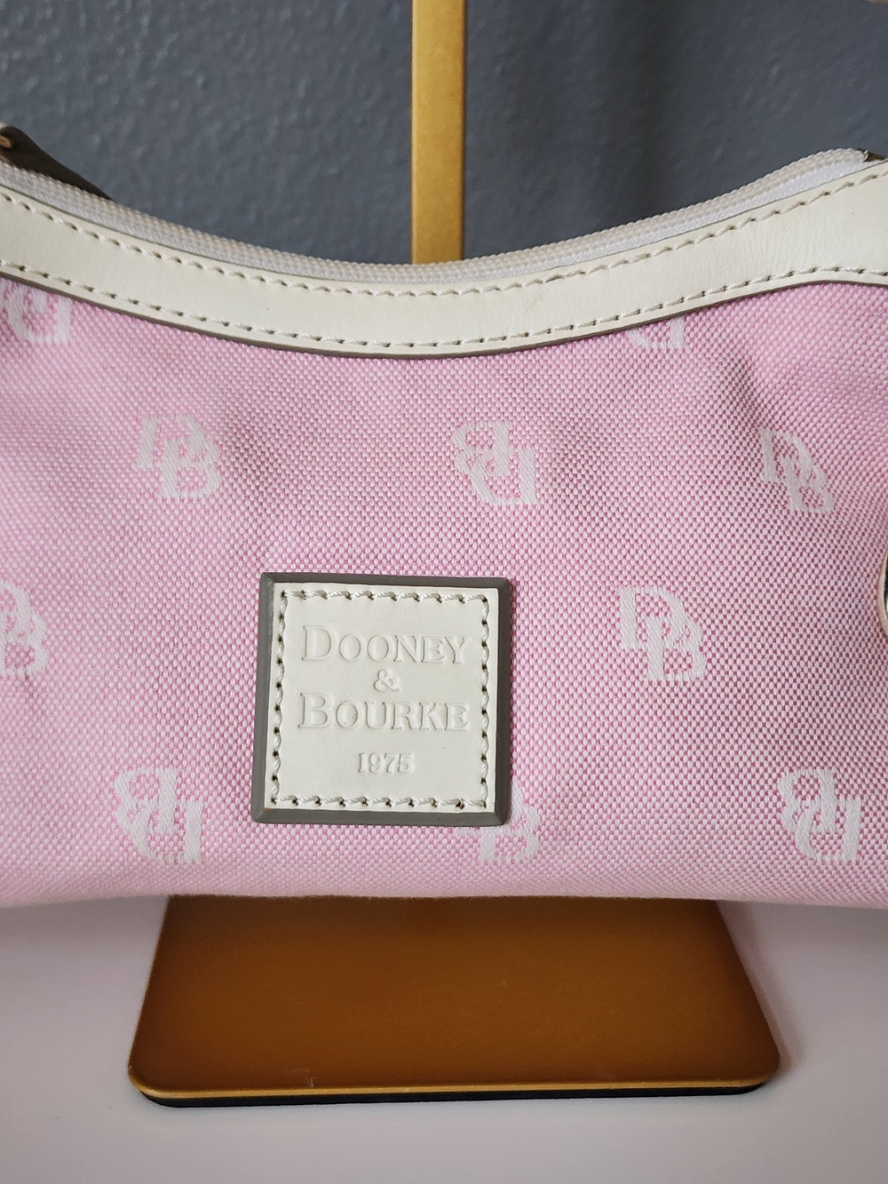 Dooney & Bourke Pink Canvas Logo Shoulder Bag with White Trim - Picture 2 of 13